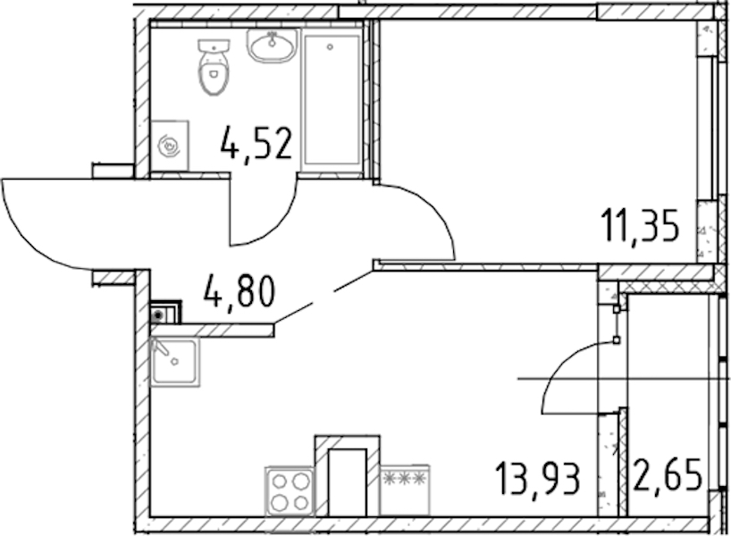 1-комнатная квартира 34.6 м², 14/23 эт., ЖК «Город Первых»